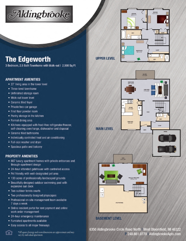 Floor plan for 3 beds, 2.5 baths, 2500 sqft